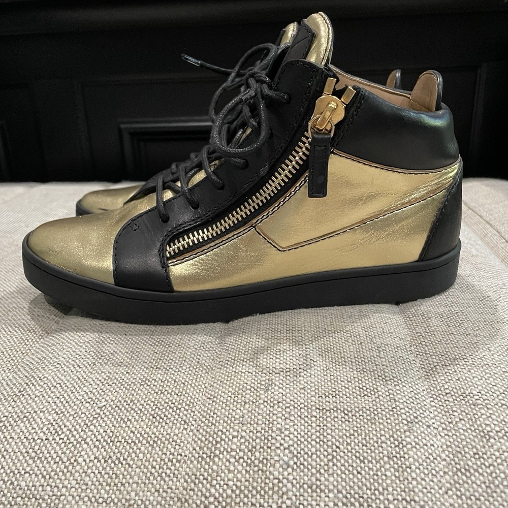 Giuseppe Zanotti Womens 38 7.5 8 Black Gold High-Top Sneakers W/ Zipper - Picture 3 of 15